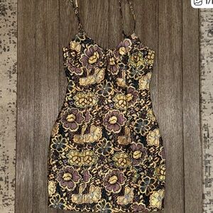 superdown Floral Jacquard Mini Dress in Yellow and Purple